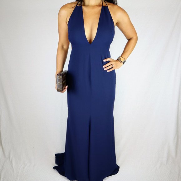 Fame and Partners Dresses & Skirts - Fame & Partners Navy Deep V Gown $379
